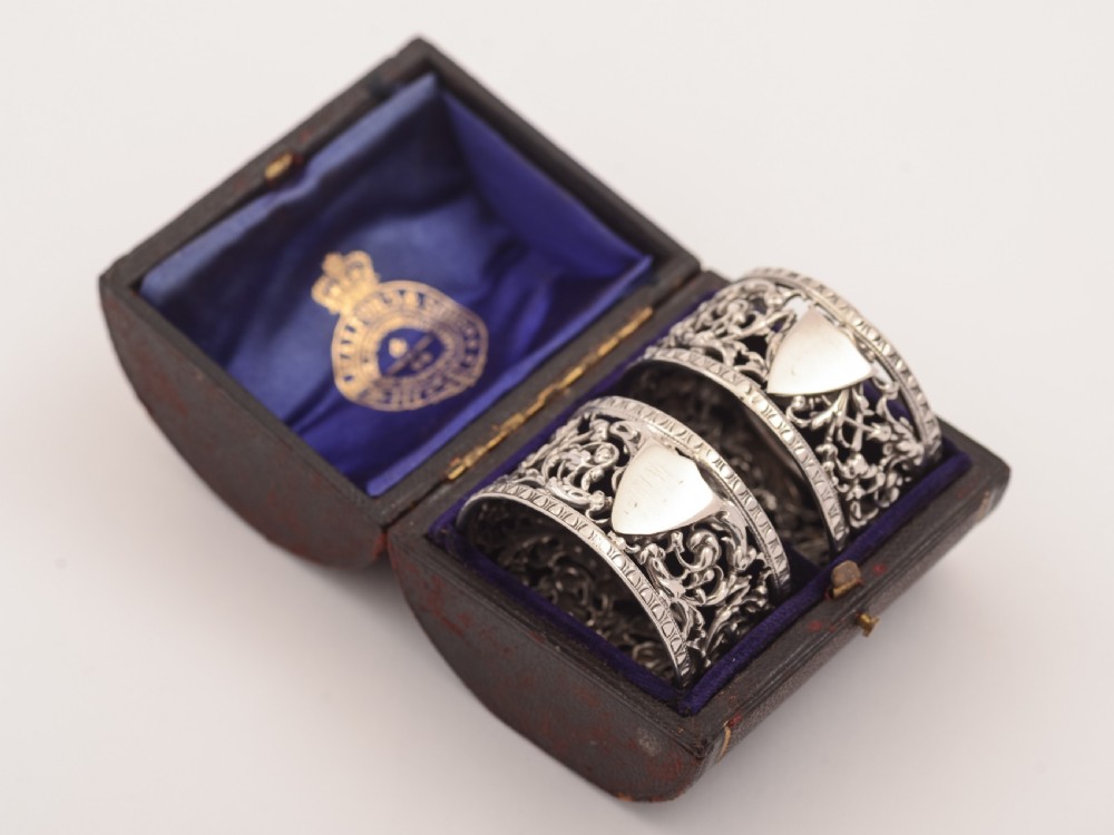 Pair of Cased Victorian Silver Napkin Rings, London 1891