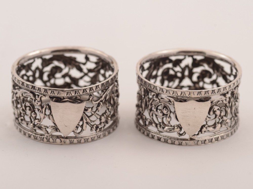 Pair of Cased Victorian Silver Napkin Rings, London 1891 View II