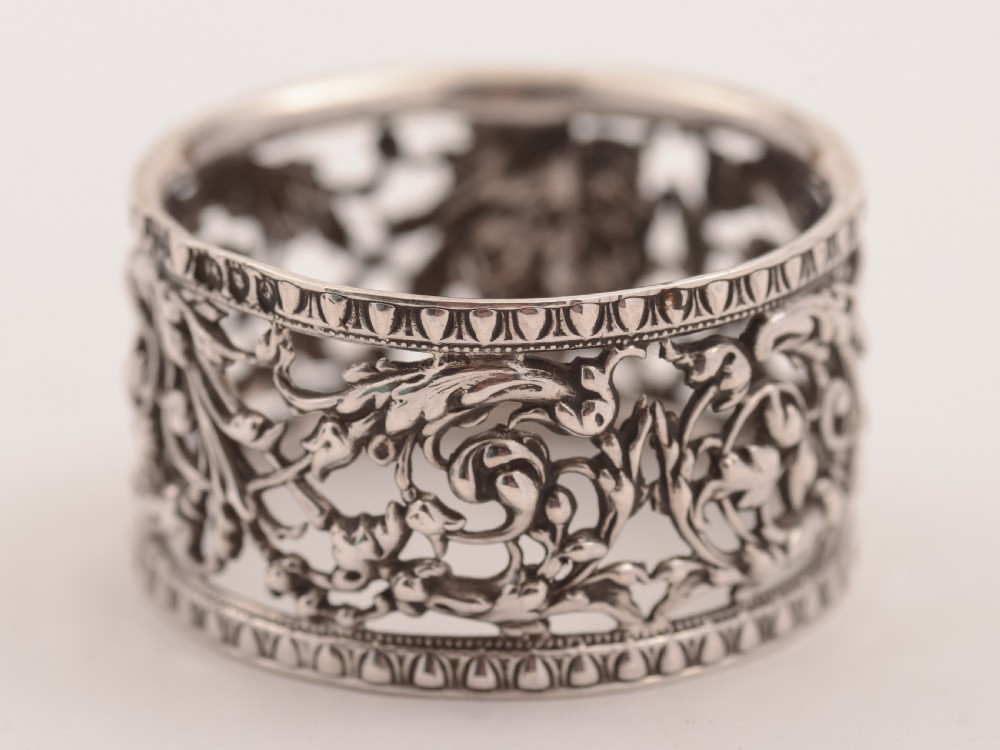 Pair of Cased Victorian Silver Napkin Rings, London 1891 View V