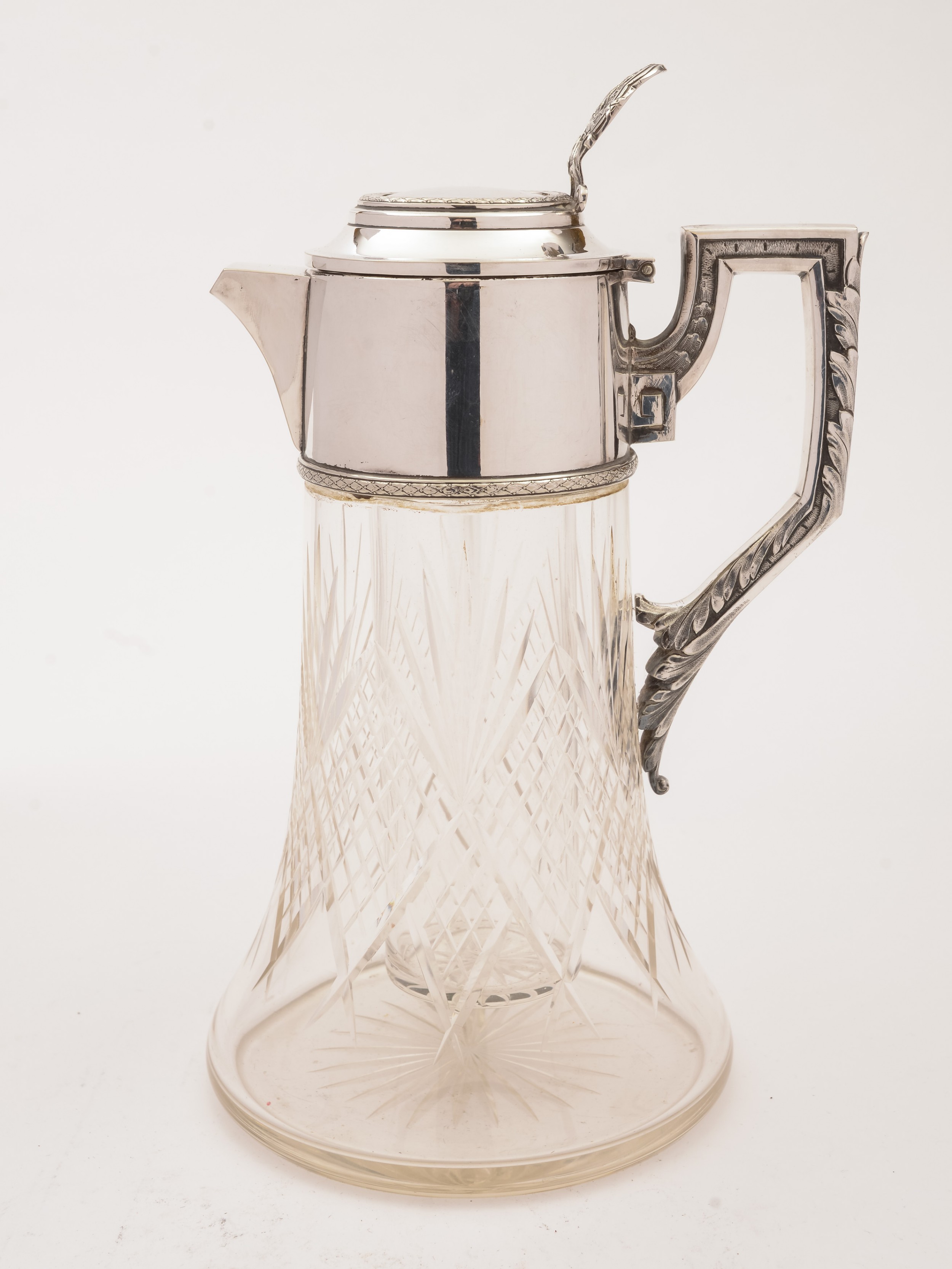 Continental Ice Jug Glass and Silver Plated, Circa 1900