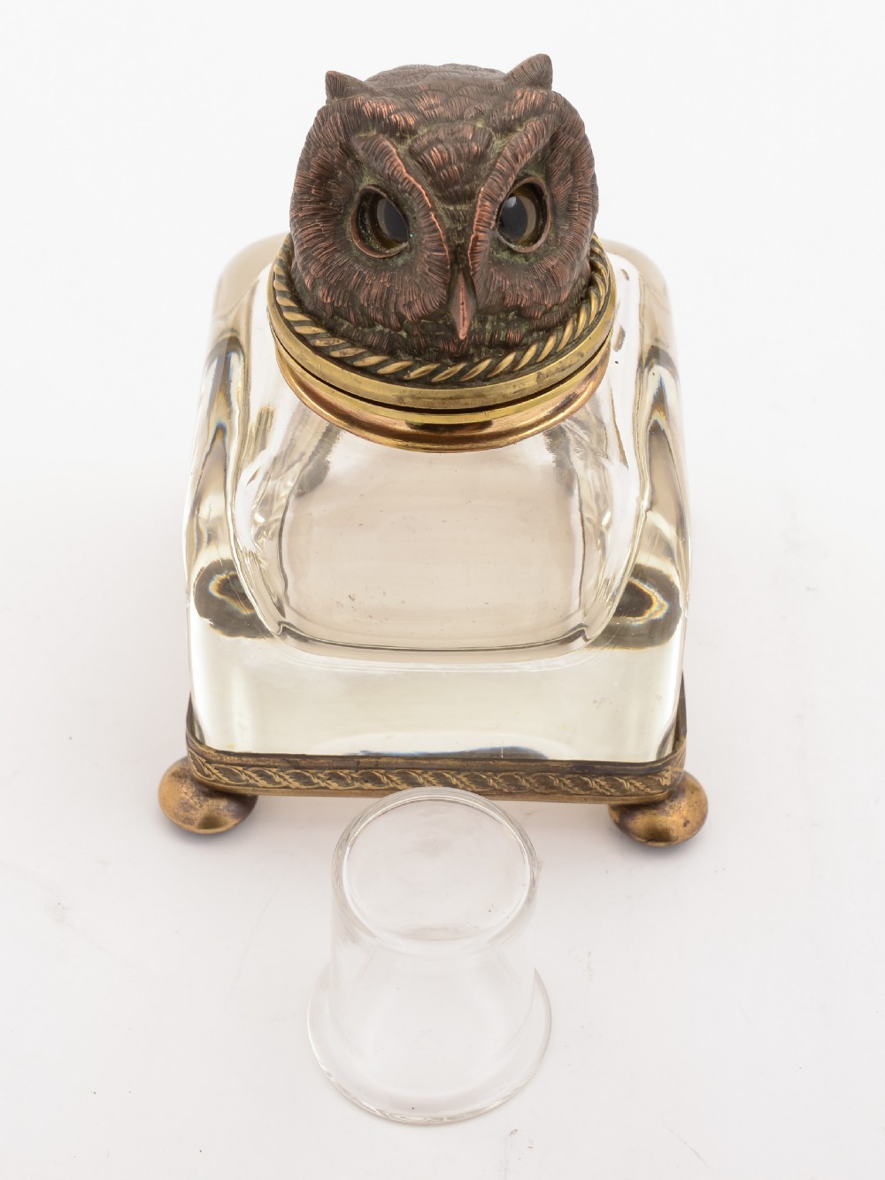 French Bronze Owl Topped Ink Pot, Circa 1900 View IV