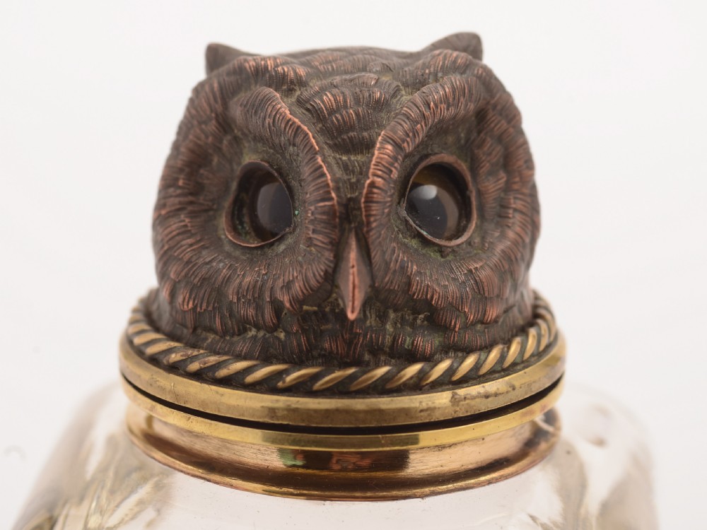French Bronze Owl Topped Ink Pot, Circa 1900 View VI