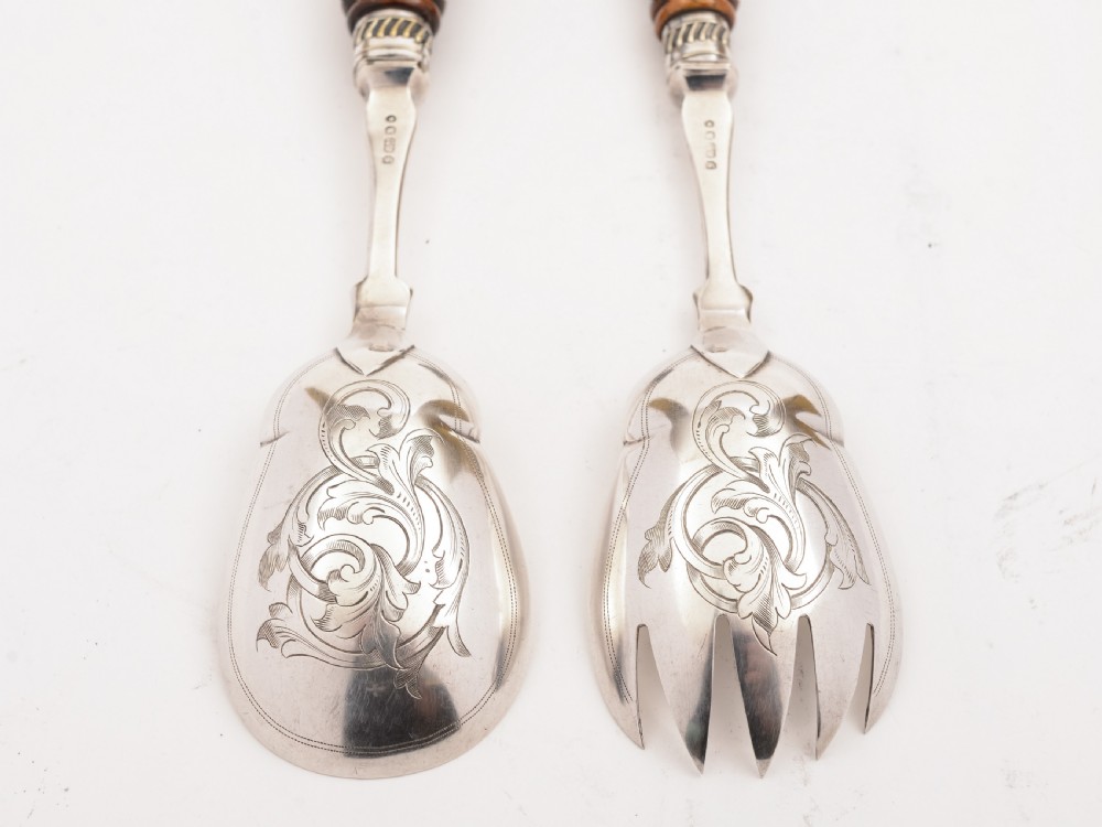 Victorian Antler Handled Salad Servers, Circa 1890 View IV