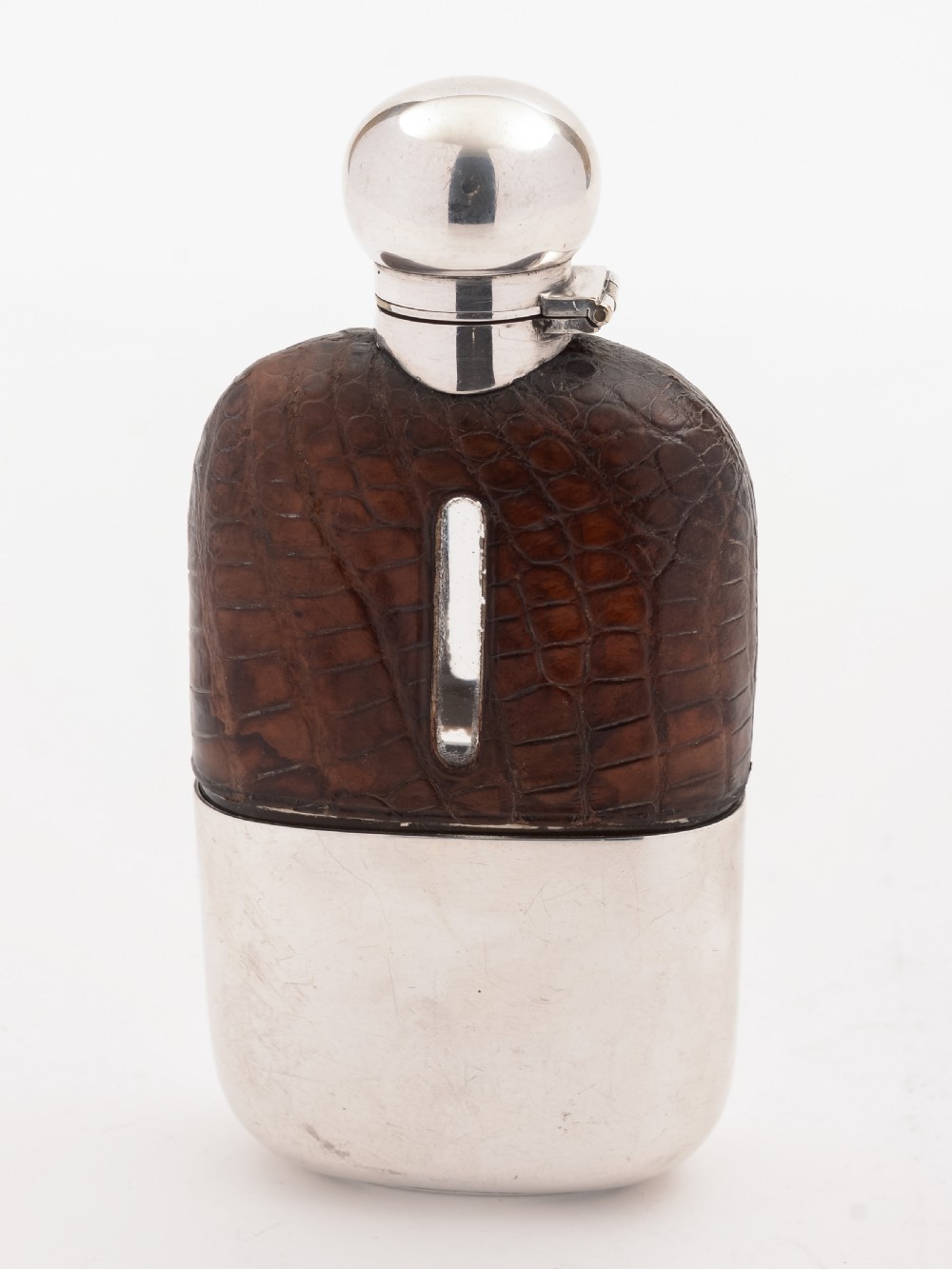 Edwardian Silver Plate and Crocodile Hip Flask, Circa 1905