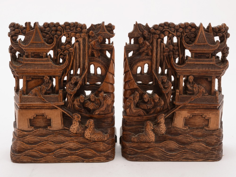 Pair of Carved Chinese Bookends, Circa 1900