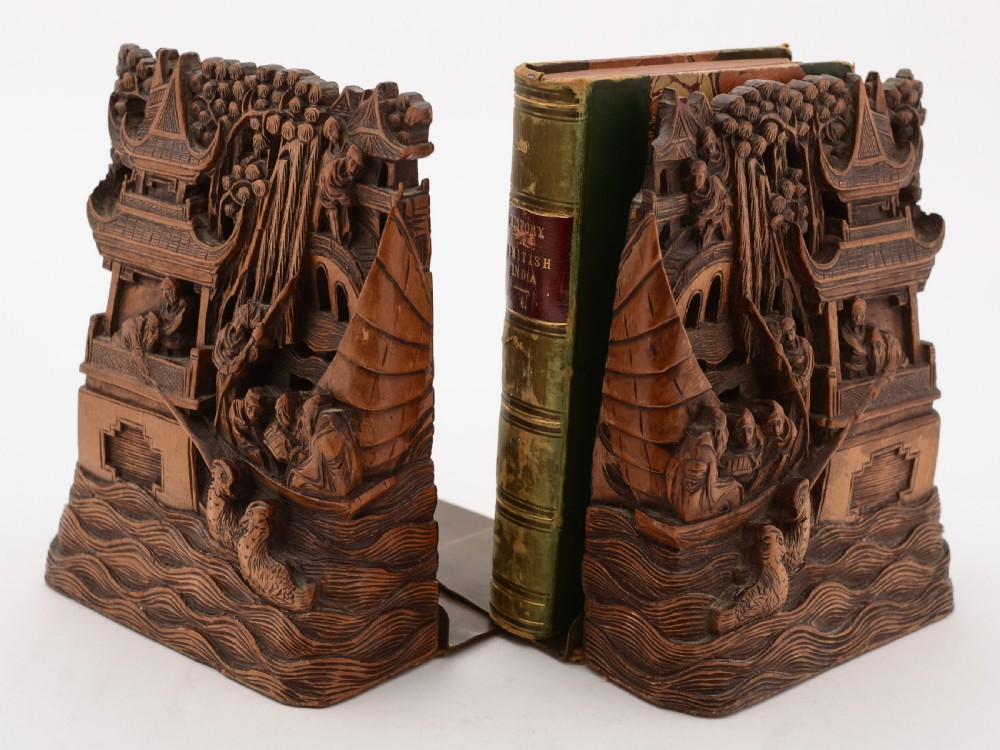 Pair of Carved Chinese Bookends, Circa 1900 View II
