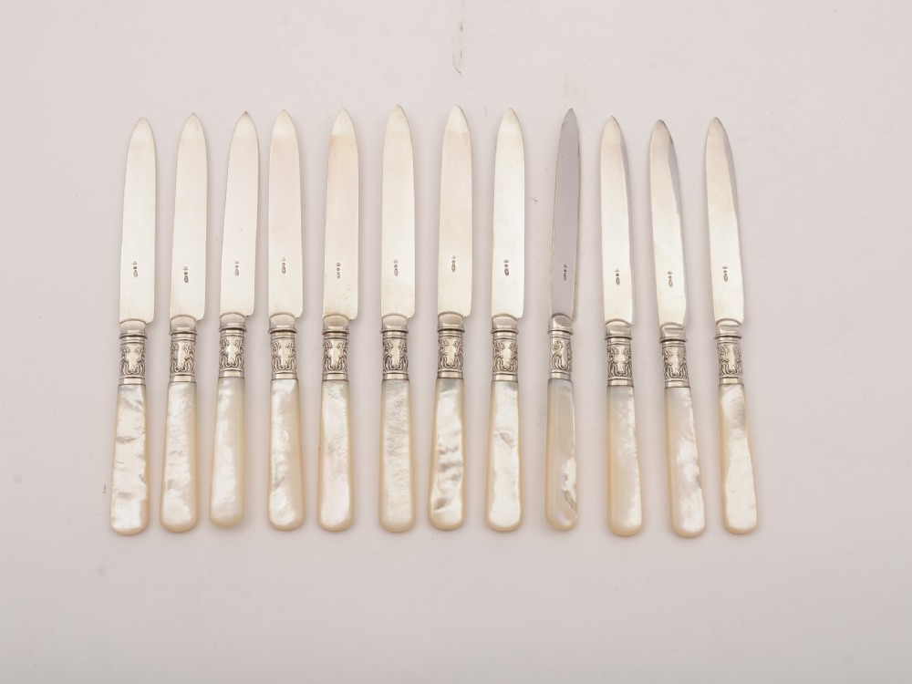 Cased Mother of Pearl and Silver Plated Dessert Set, Circa 1905 View II