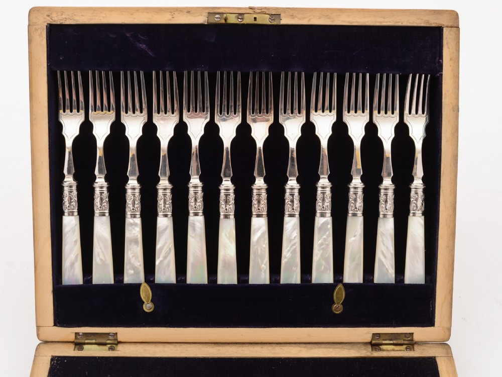 Cased Mother of Pearl and Silver Plated Dessert Set, Circa 1905 View V