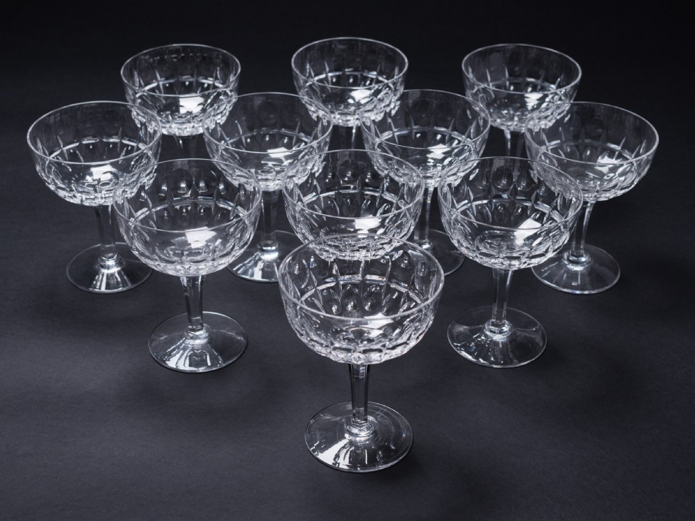 Set of 11 Cut Glass Champagnes, Circa 1920 View III