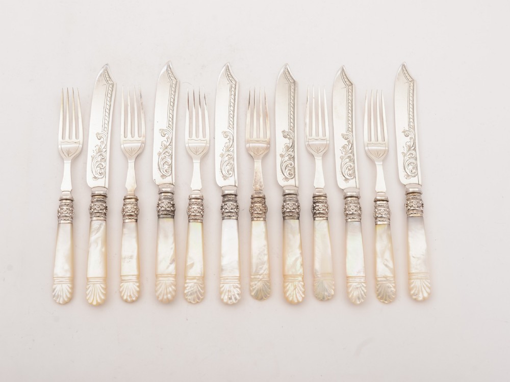 Mother of Pearl Handled Dessert Set, Circa 1890 View IV