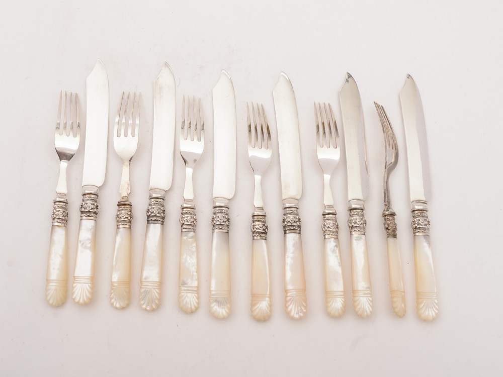 Mother of Pearl Handled Dessert Set, Circa 1890 View V