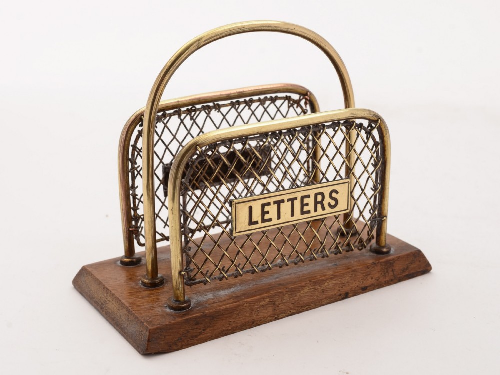 Edwardian Brass & Oak Letter Rack, Circa 1905