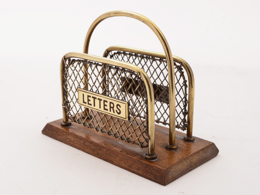 Edwardian Brass & Oak Letter Rack, Circa 1905 View II