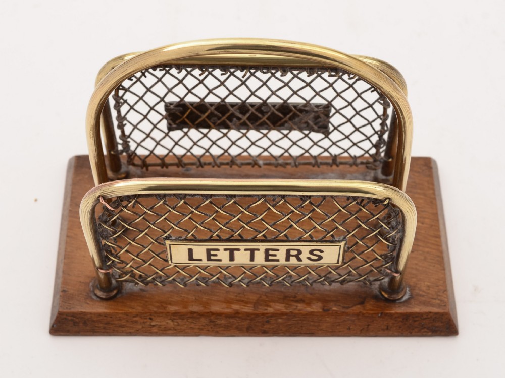 Edwardian Brass & Oak Letter Rack, Circa 1905 View IV