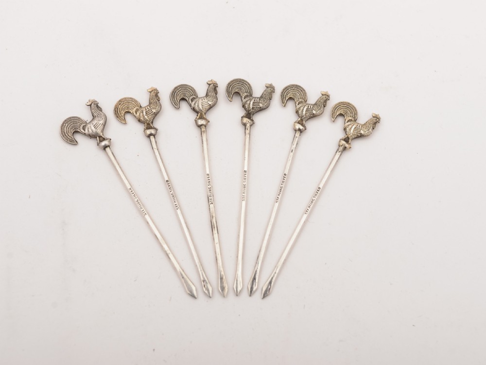Set of 6 Silver Cocktail Sticks, Circa 1930 View III