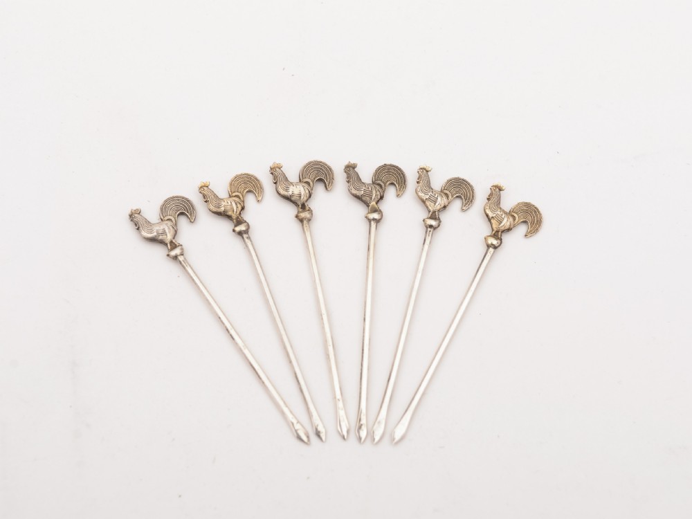 Set of 6 Silver Cocktail Sticks, Circa 1930 View IV