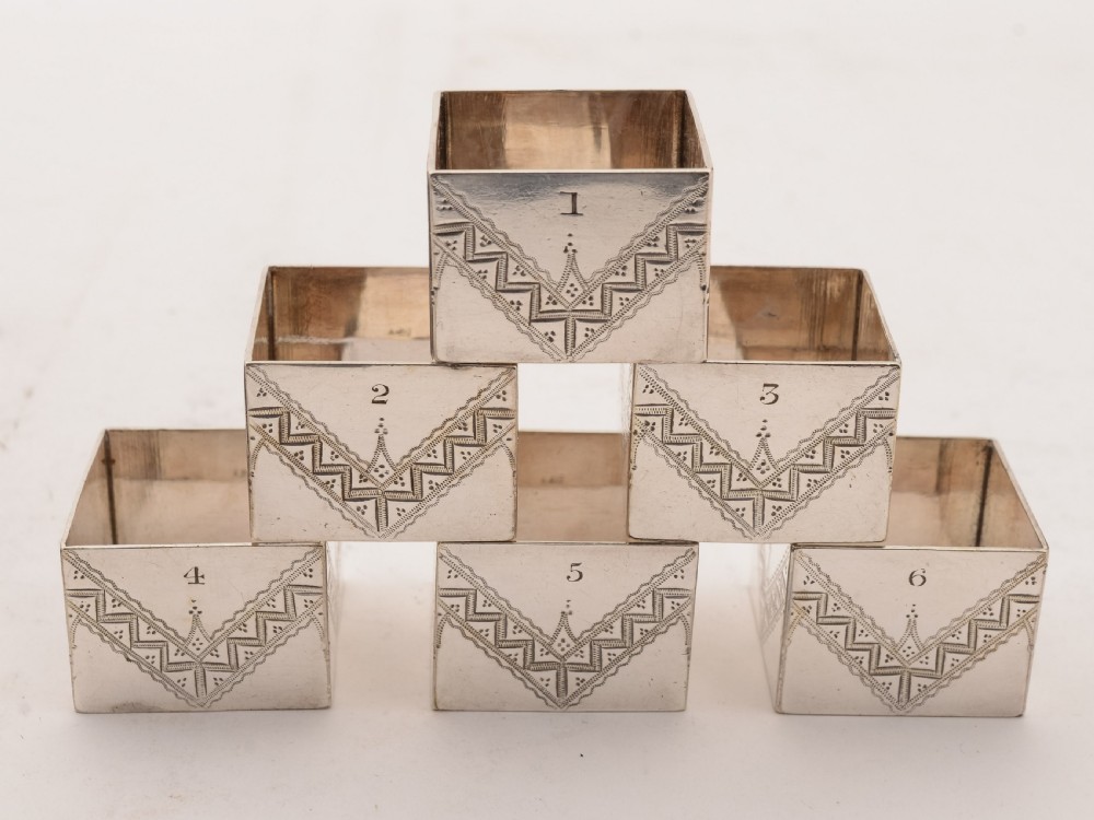Cased Set of 6 Silver Plated Napkin Rings, Circa 1890 View III