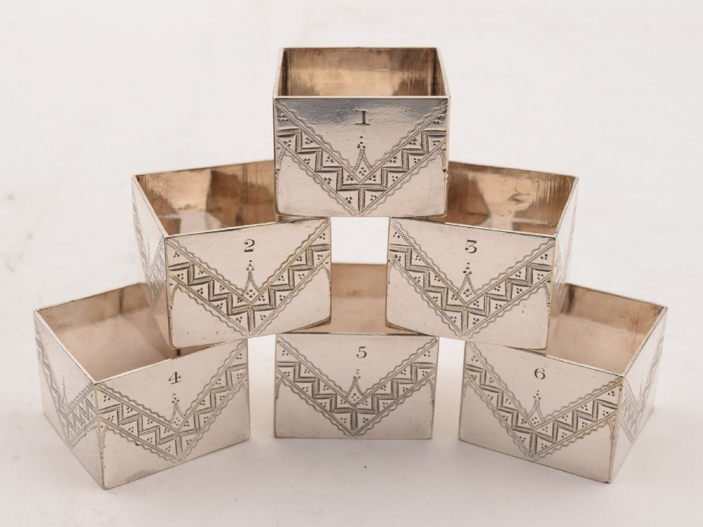 Cased Set of 6 Silver Plated Napkin Rings, Circa 1890 View IV