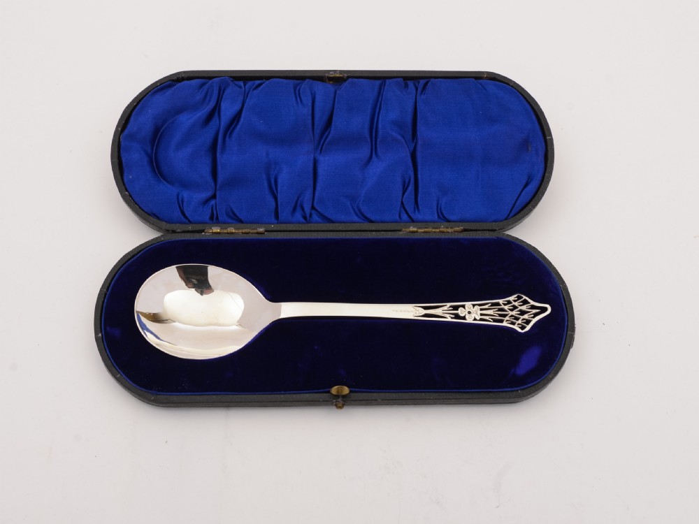 Cased Edwardian Silver Serving Spoon, Sheffield 1905