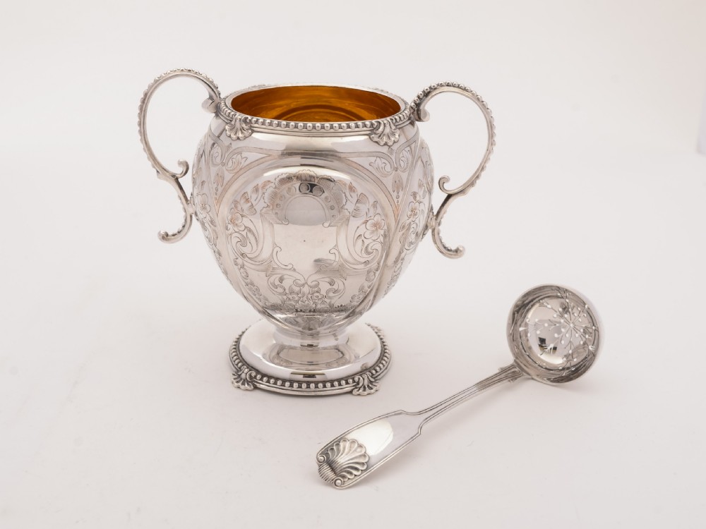 Victorian Sugar Bowl and Spoon, Circa 1850 