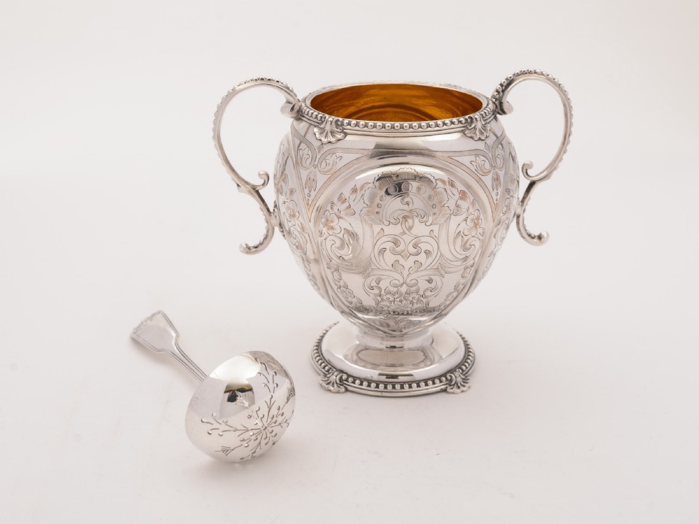 Victorian Sugar Bowl and Spoon, Circa 1850  View II