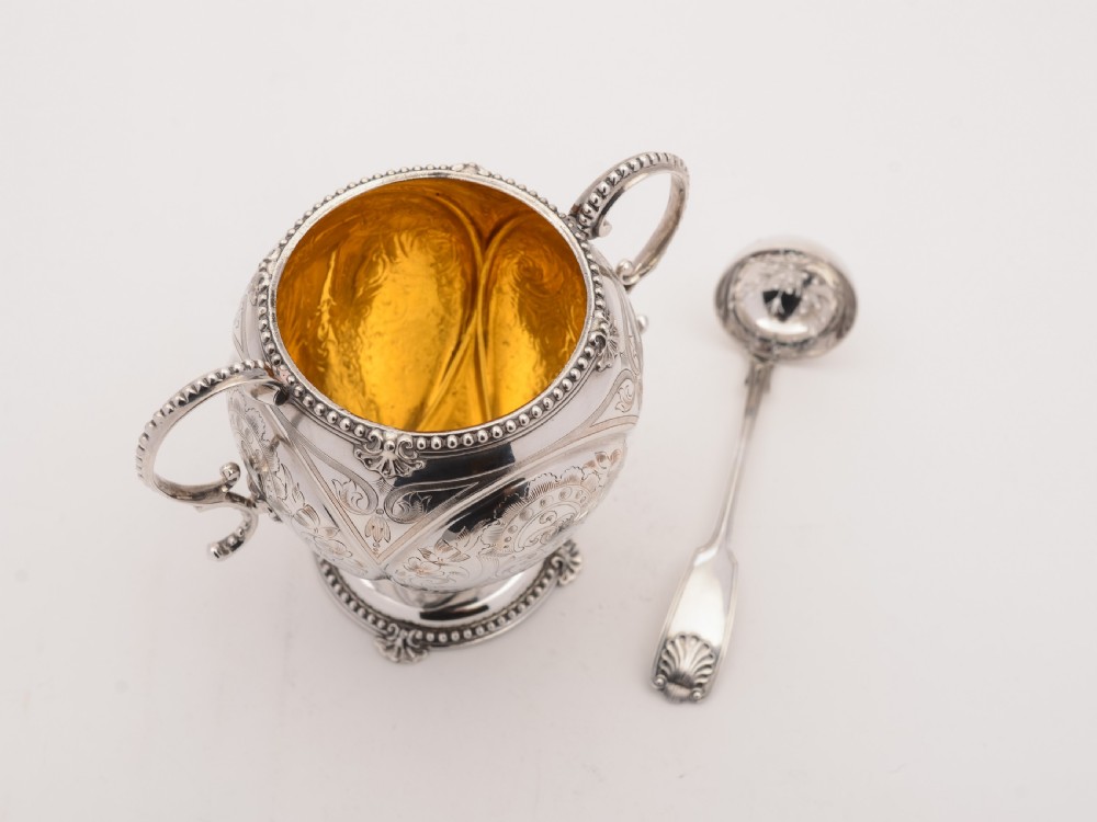 Victorian Sugar Bowl and Spoon, Circa 1850  View III