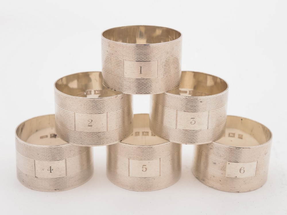 Set of 6 Vintage Silver Napkin Rings Numbered 1-6