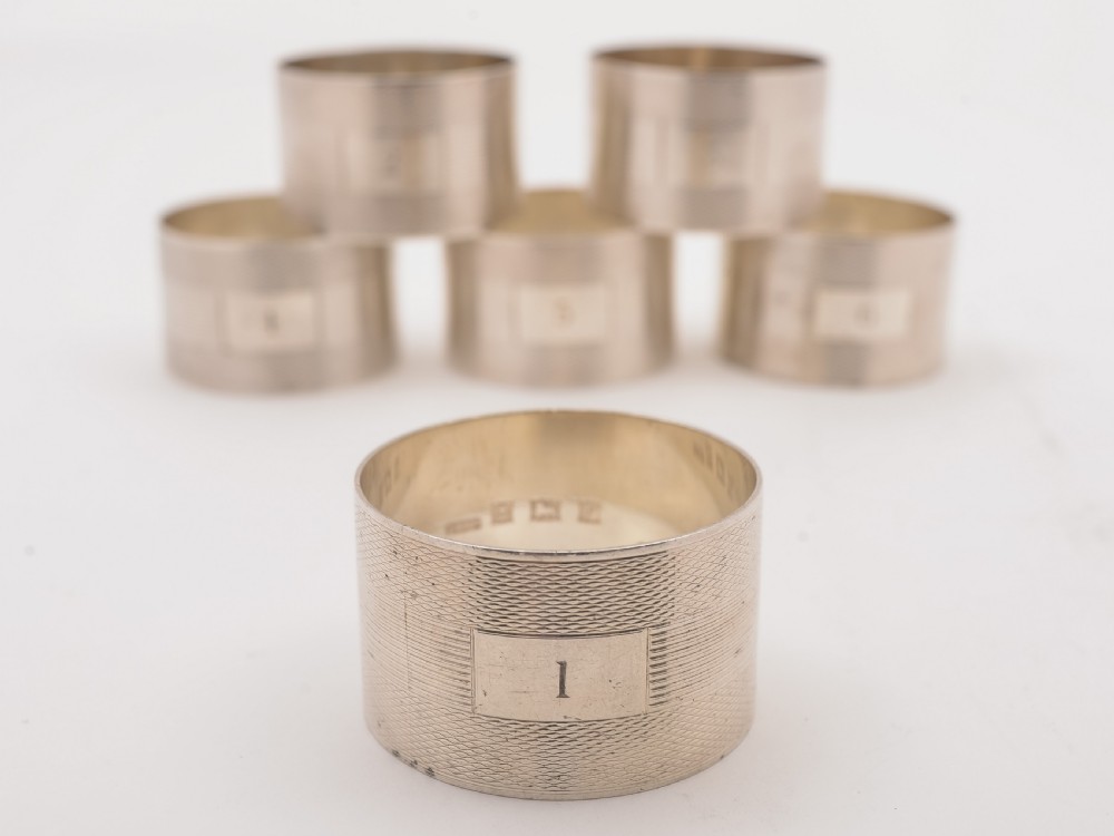 Set of 6 Vintage Silver Napkin Rings Numbered 1-6 View III