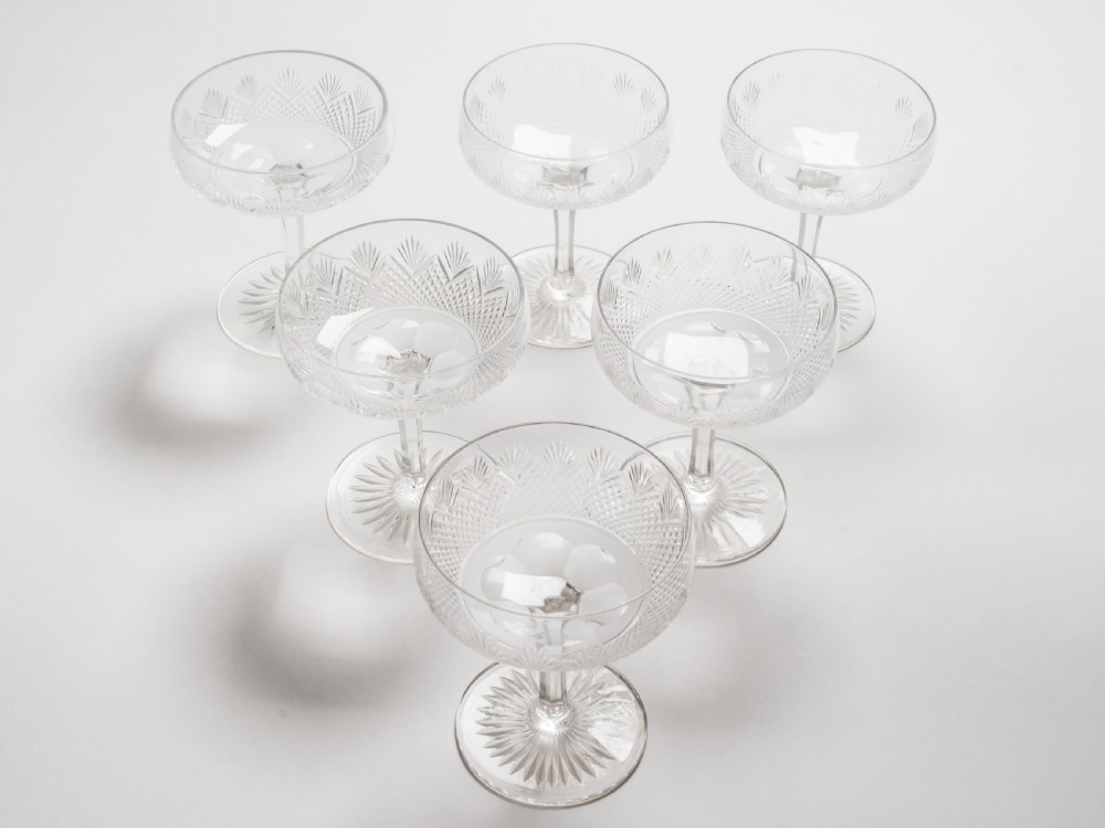 Set of 6 English Cut Glass Champagnes, Circa 1920