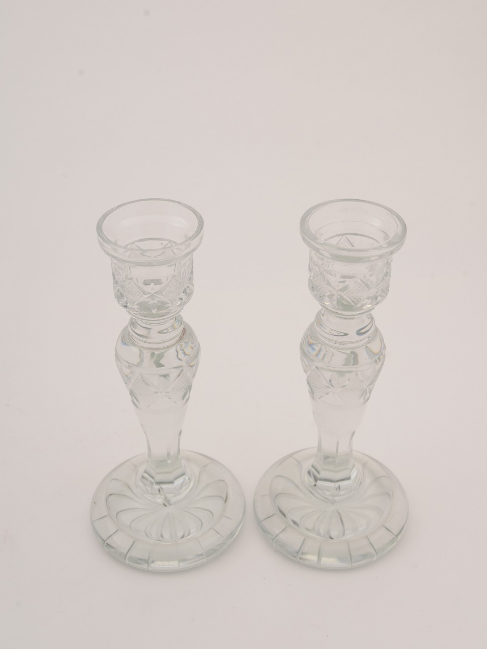 Pair of Cut Glass Candlesticks, Circa 1920