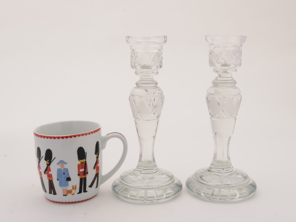 Pair of Cut Glass Candlesticks, Circa 1920 View II