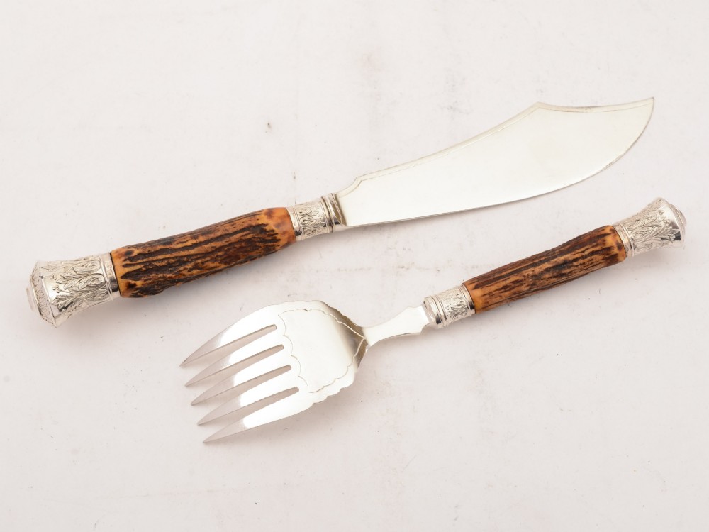 Cased Victorian Antler Handled Fish Servers, 1883 View IV