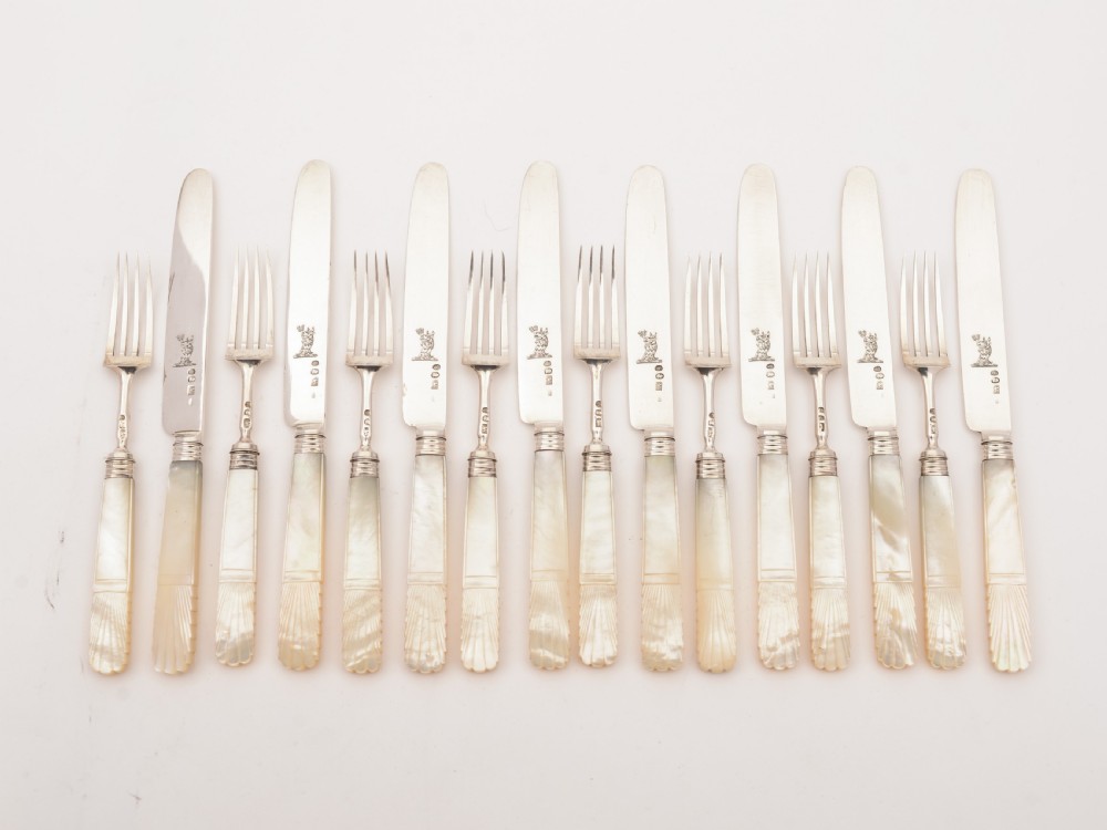 Silver and Mother of Pearl handled Dessert Set, Sheffield 1821