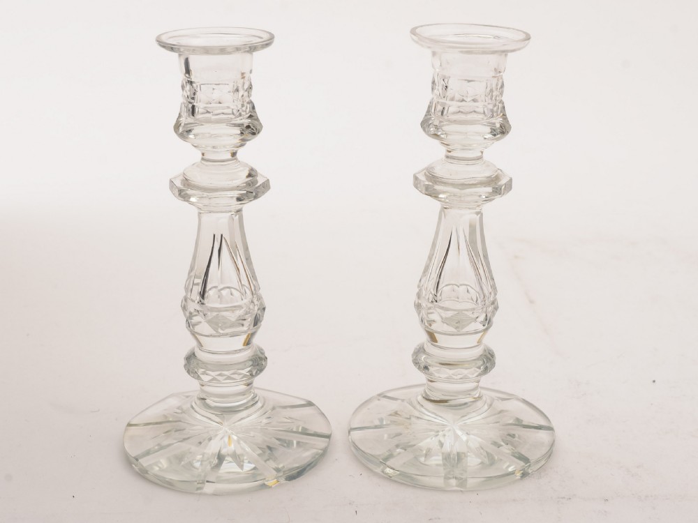 Nice Pair of Edwardian Cut Glass Candlesticks, Circa 1905