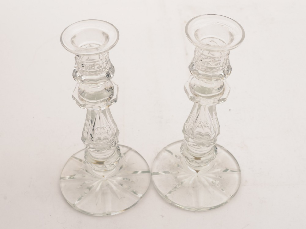 Nice Pair of Edwardian Cut Glass Candlesticks, Circa 1905 View III