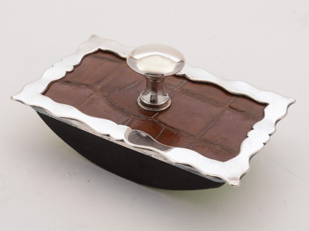 Stylish Edwardian Crocodile Leather Rocker Blotter, Circa 1905