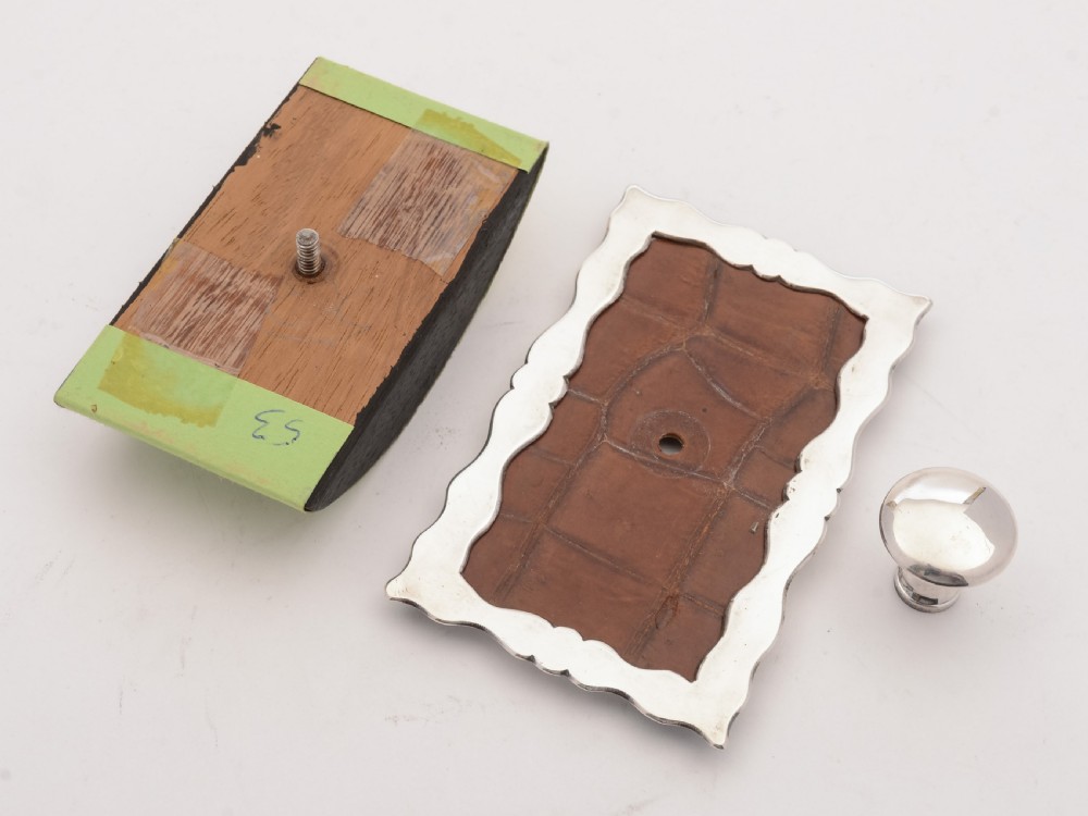Stylish Edwardian Crocodile Leather Rocker Blotter, Circa 1905 View II
