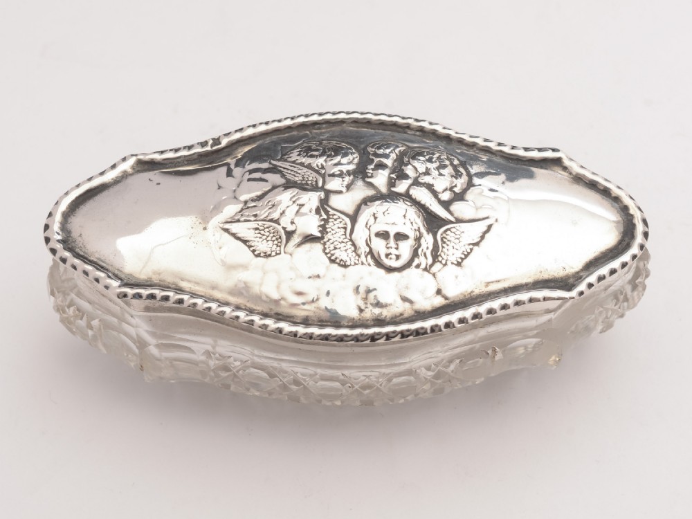Pretty Edwardian Silver Topped Trinket Box, Birmingham 1906