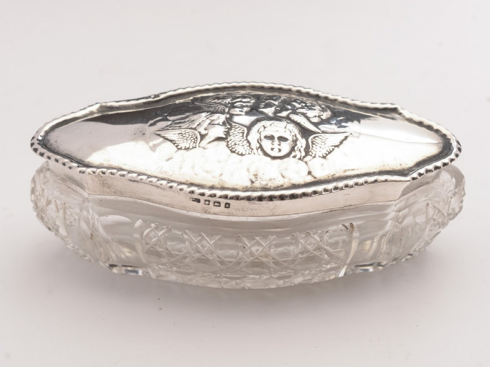 Pretty Edwardian Silver Topped Trinket Box, Birmingham 1906 View V