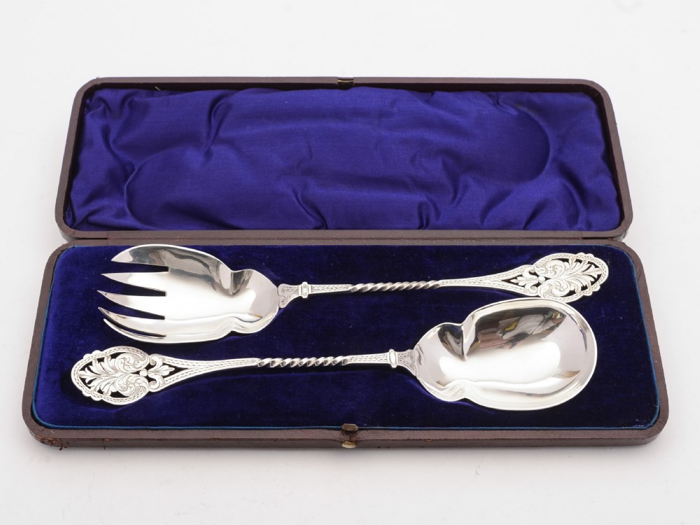 Nice Edwardian Silver Plated Salad Servers, Circa 1905