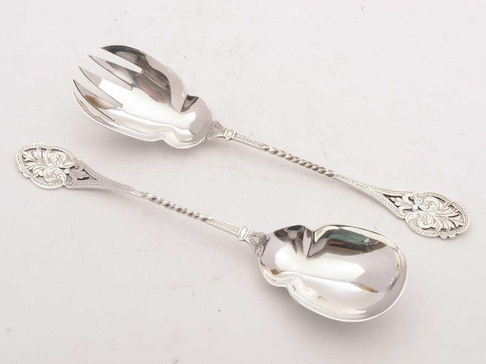 Nice Edwardian Silver Plated Salad Servers, Circa 1905 View V