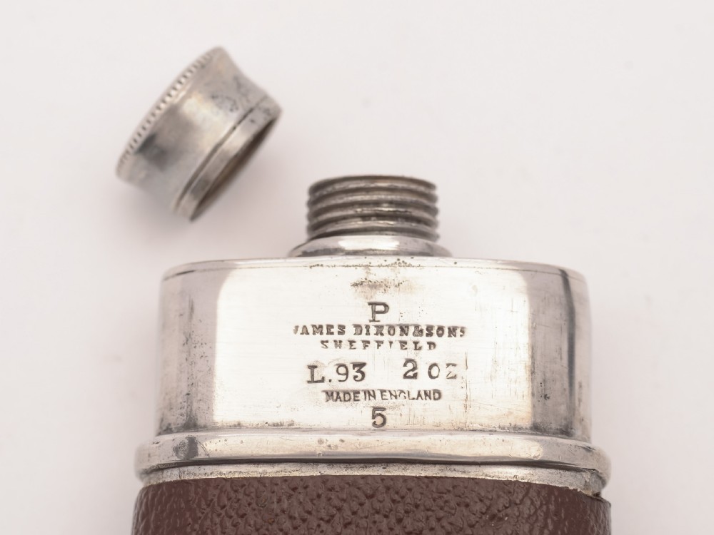 Nice Pewter and Leather Covered Flask, Circa 1930 View III