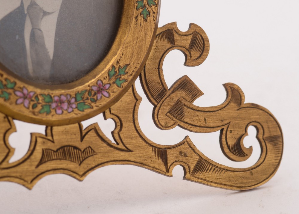 Fabulous Victorian Enamelled Brass Triple Photo Frame View V