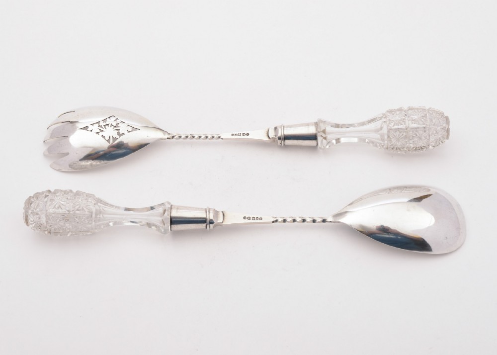 Lovely Edwardian Pair of Glass Handled Salad Servers, Circa 1905 View II