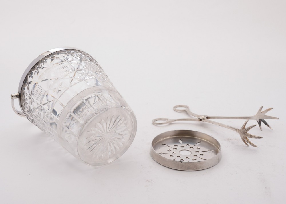Nice Edwardian Cut Glass Ice bucket and tongs. Circa 1905 View IV