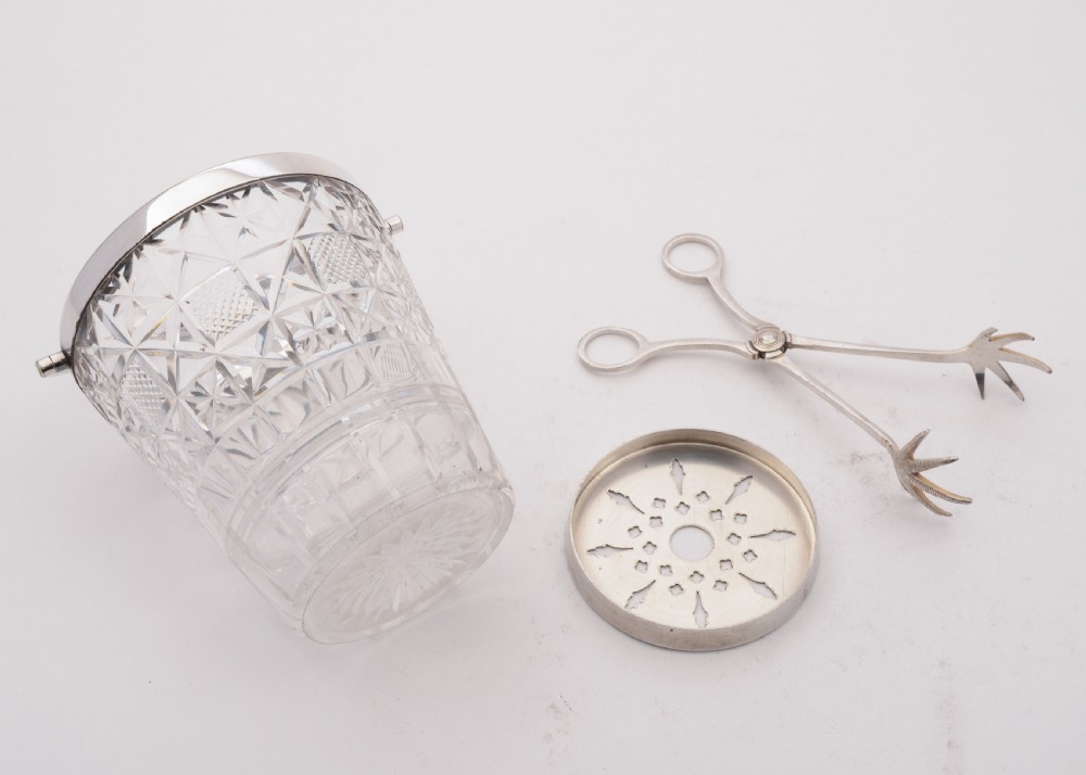 Nice Edwardian Cut Glass Ice bucket and tongs. Circa 1905 View V