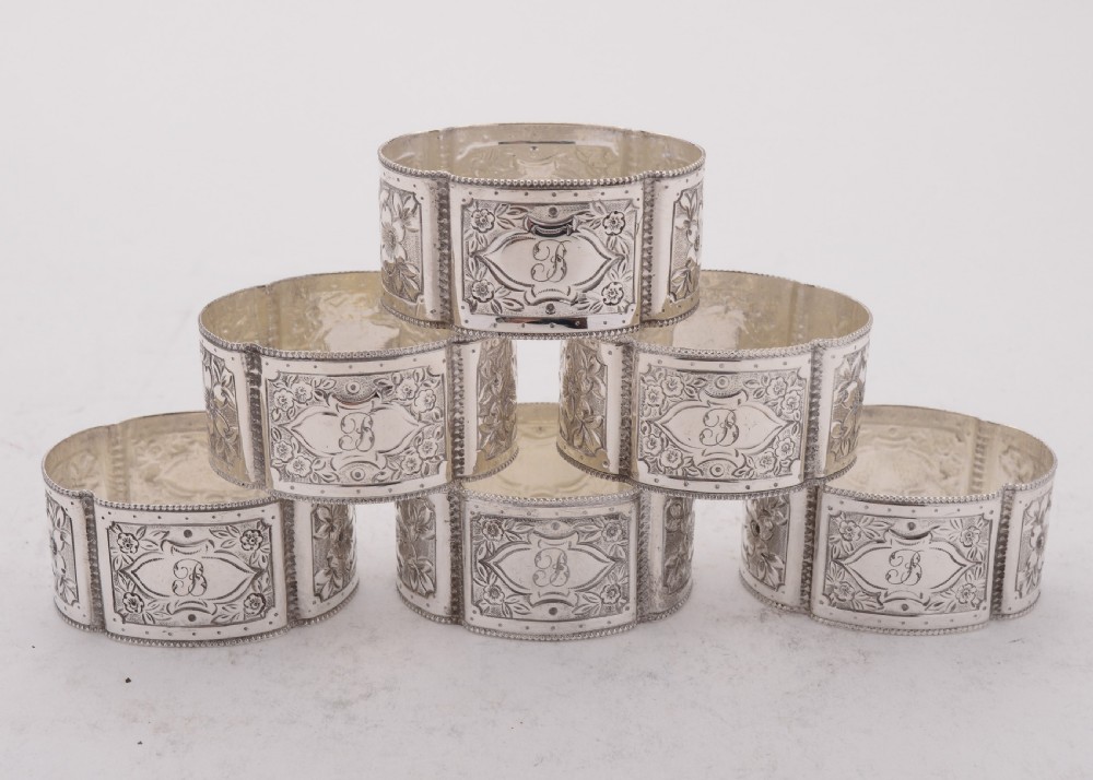 Elegant  set of six  Edwardian silver plated napkin rings - circa 1905 View IV