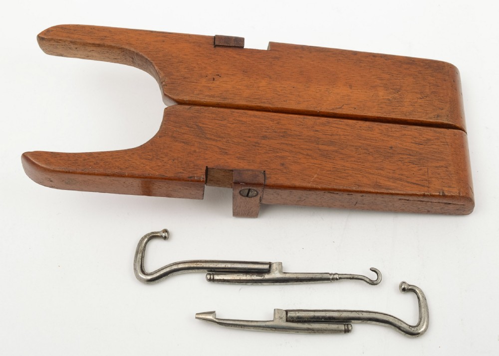 Nice Mahogany Cased Folding Steel Boot Pulls - circa 1910 View II