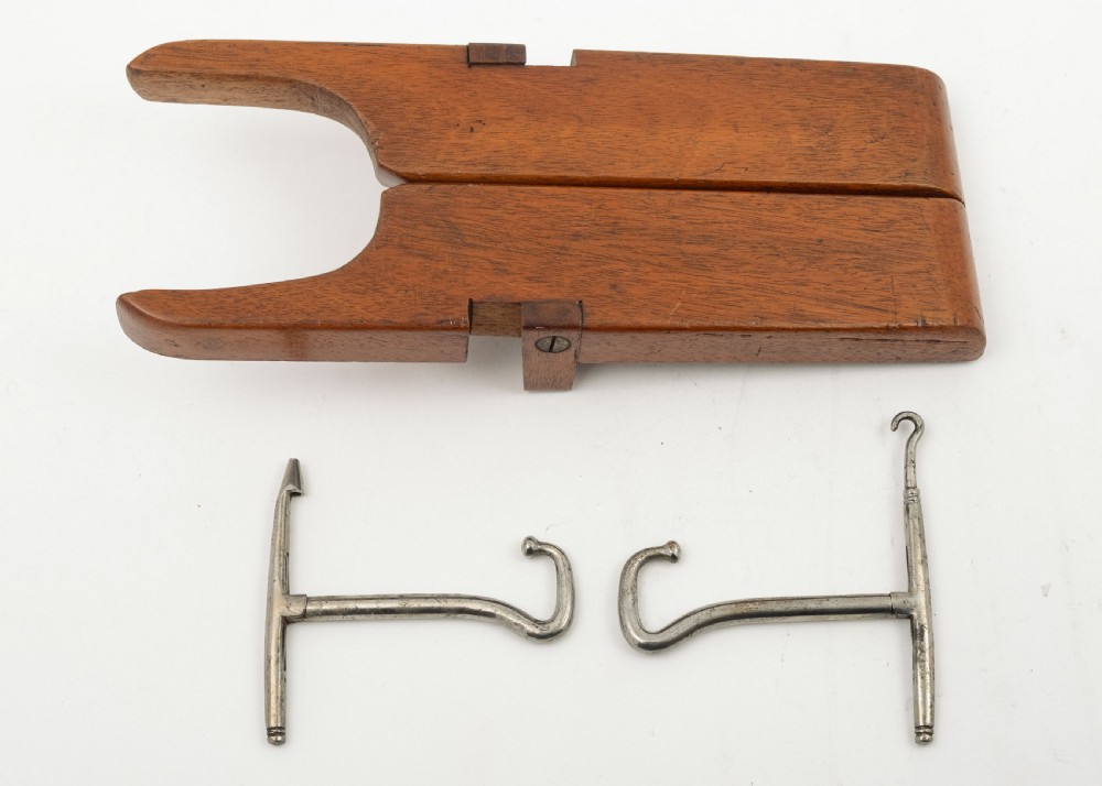 Nice Mahogany Cased Folding Steel Boot Pulls - circa 1910 View III