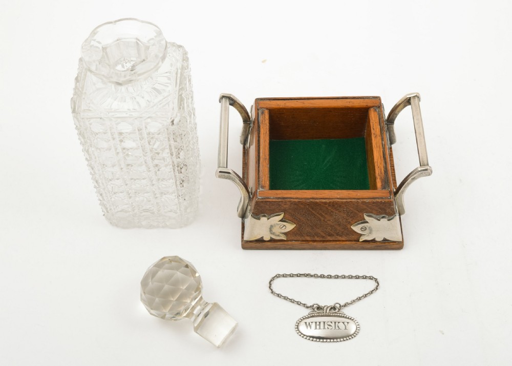 Super Edwardian cut glass decanter in oak stand 1905 View II